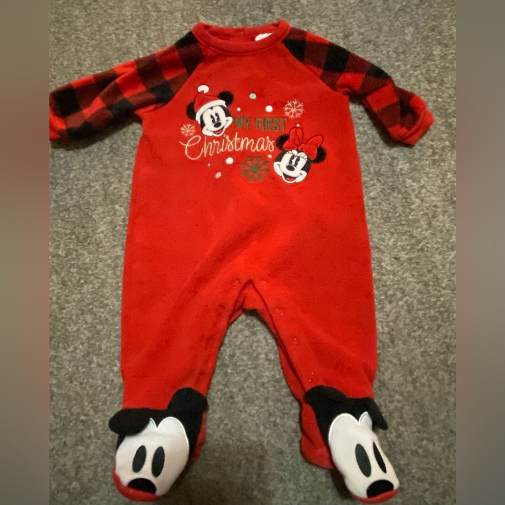Christmas Disney Mickey and Minnie onesie pj 3-6 mo